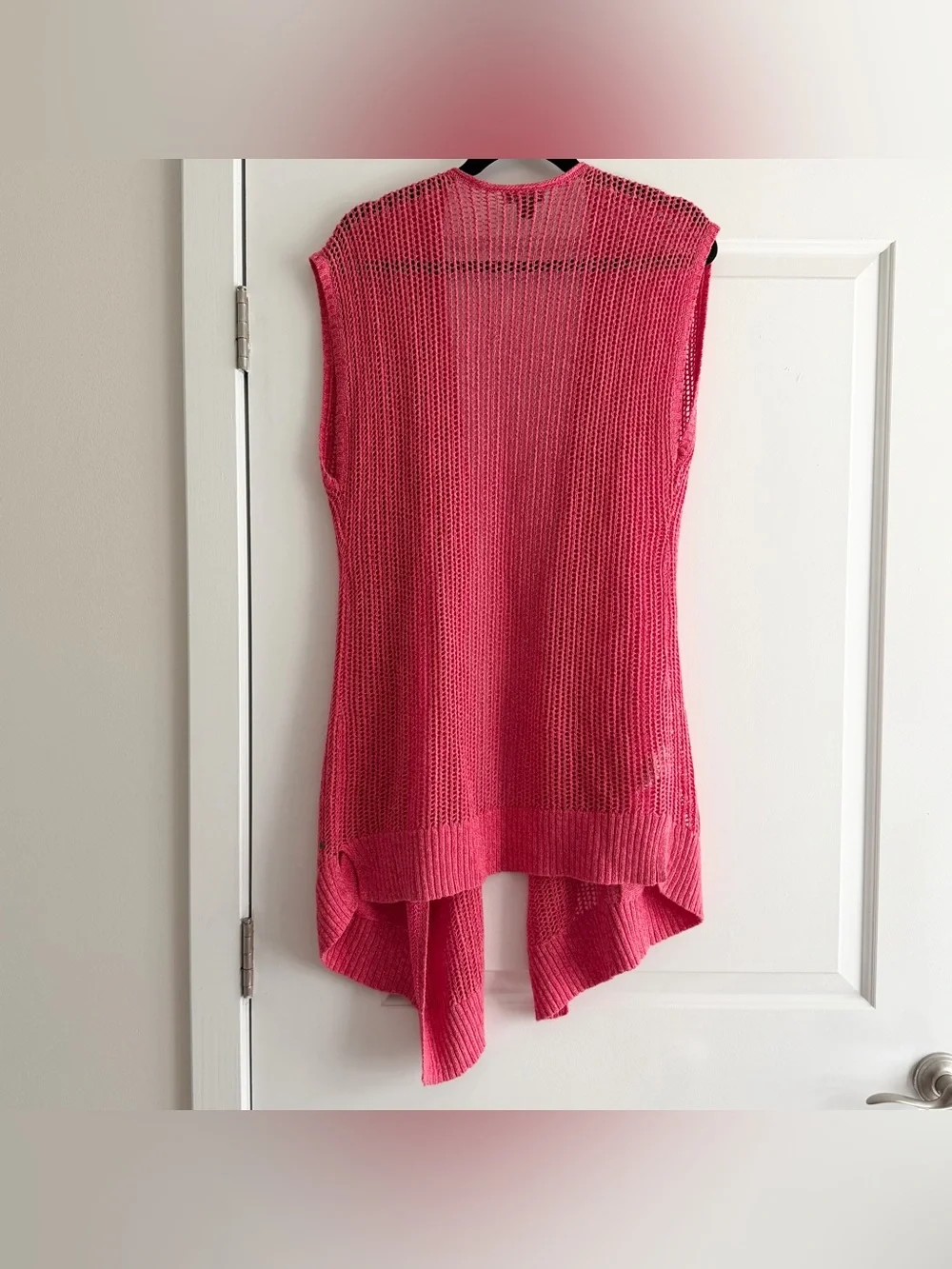 Eddie Bauer Open Knit Pink Linen Cotton Blend Sleeveless Cardigan